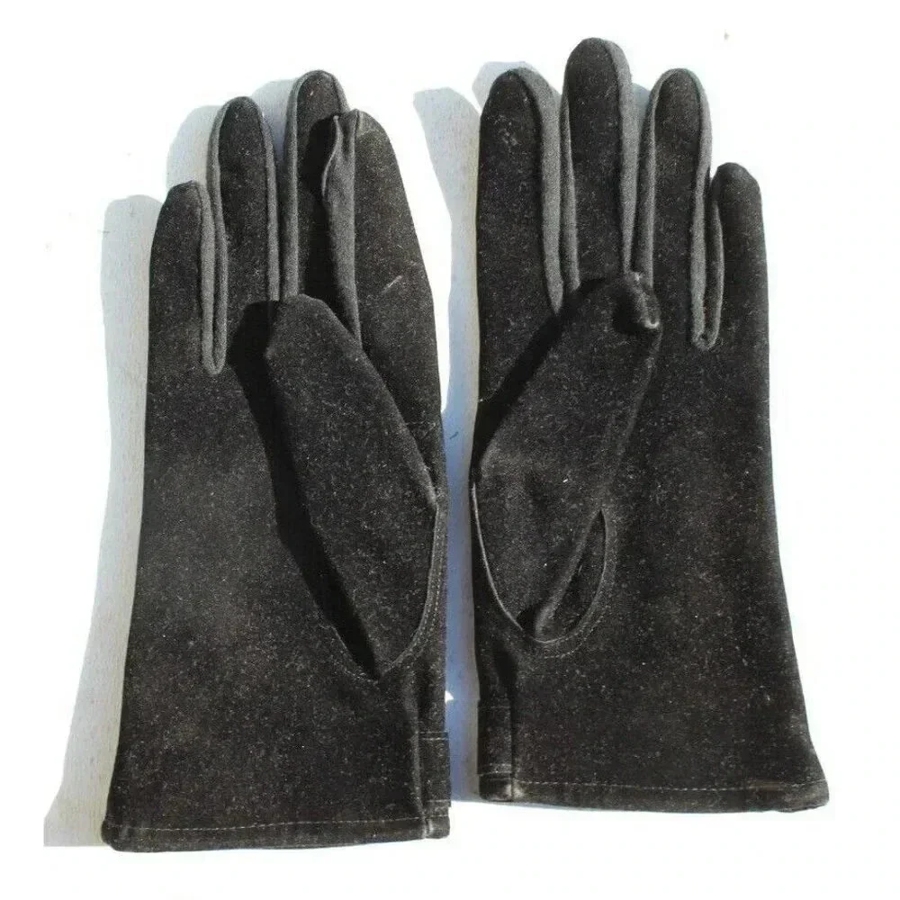 Vintage Retro Black Wrist LENGTH WOMENS Gloves X-Small Suede & Vinyl